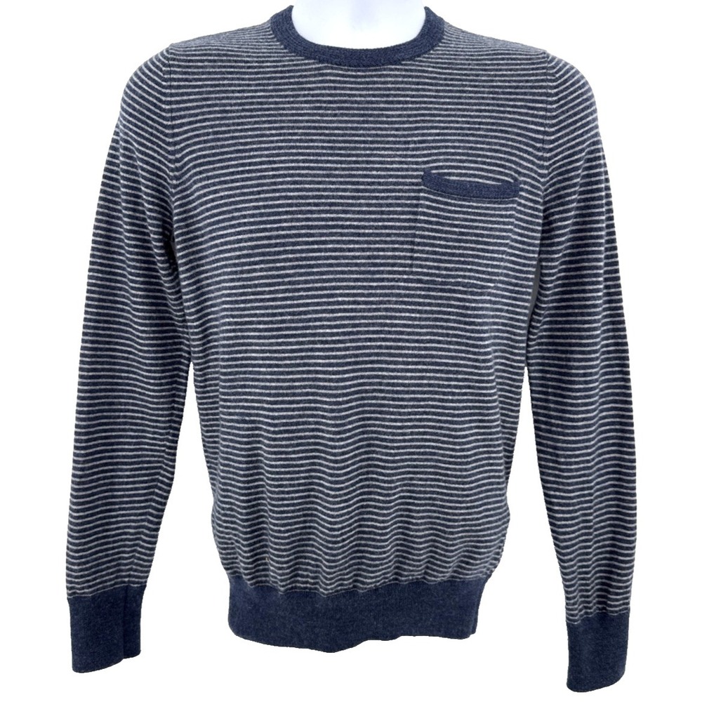 Grayers Sweater Men's Small Blue Gray Stripe Merino Wool Crewneck Casual - Picture 2 of 9